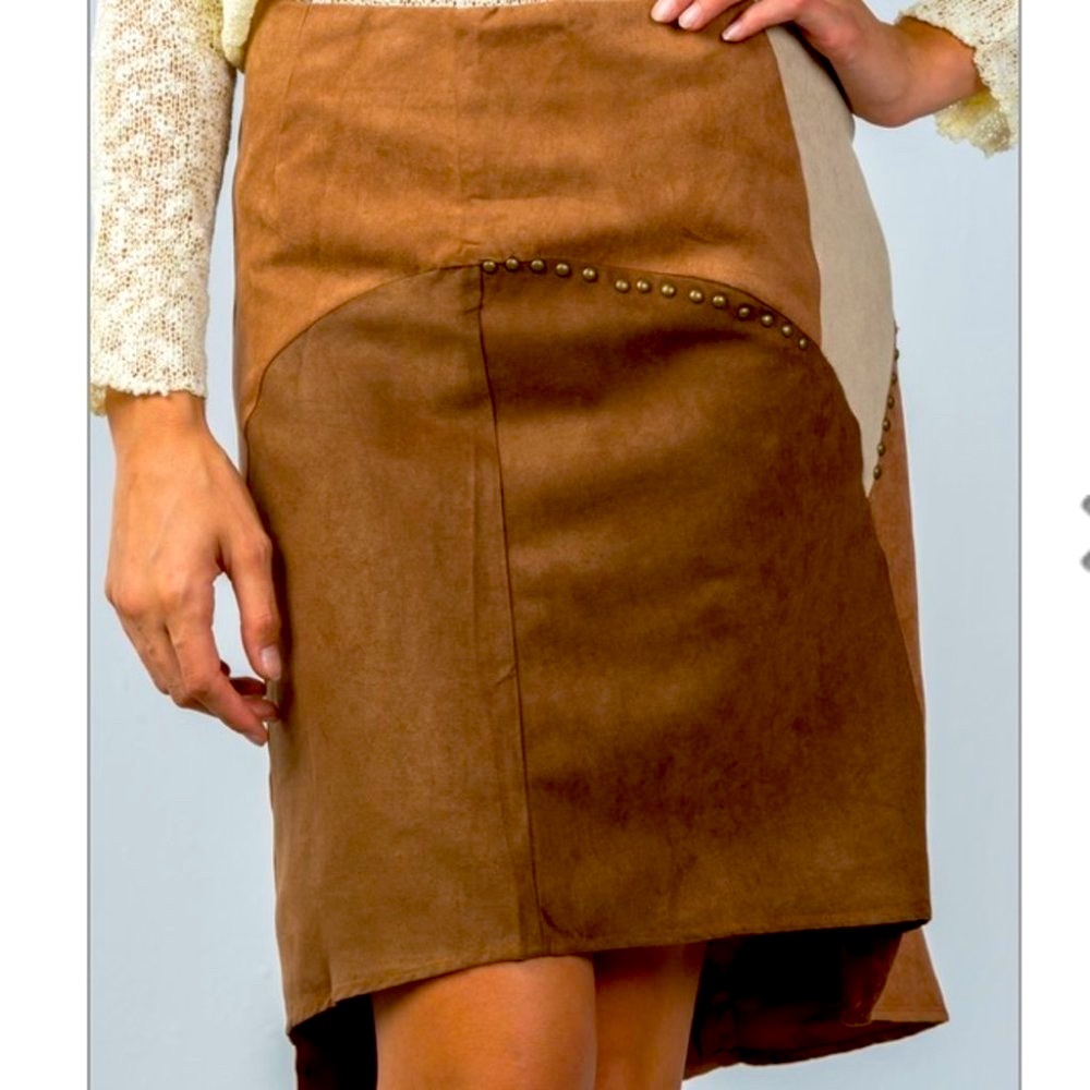 SOLD*Brown color block boho high low two toned skirt